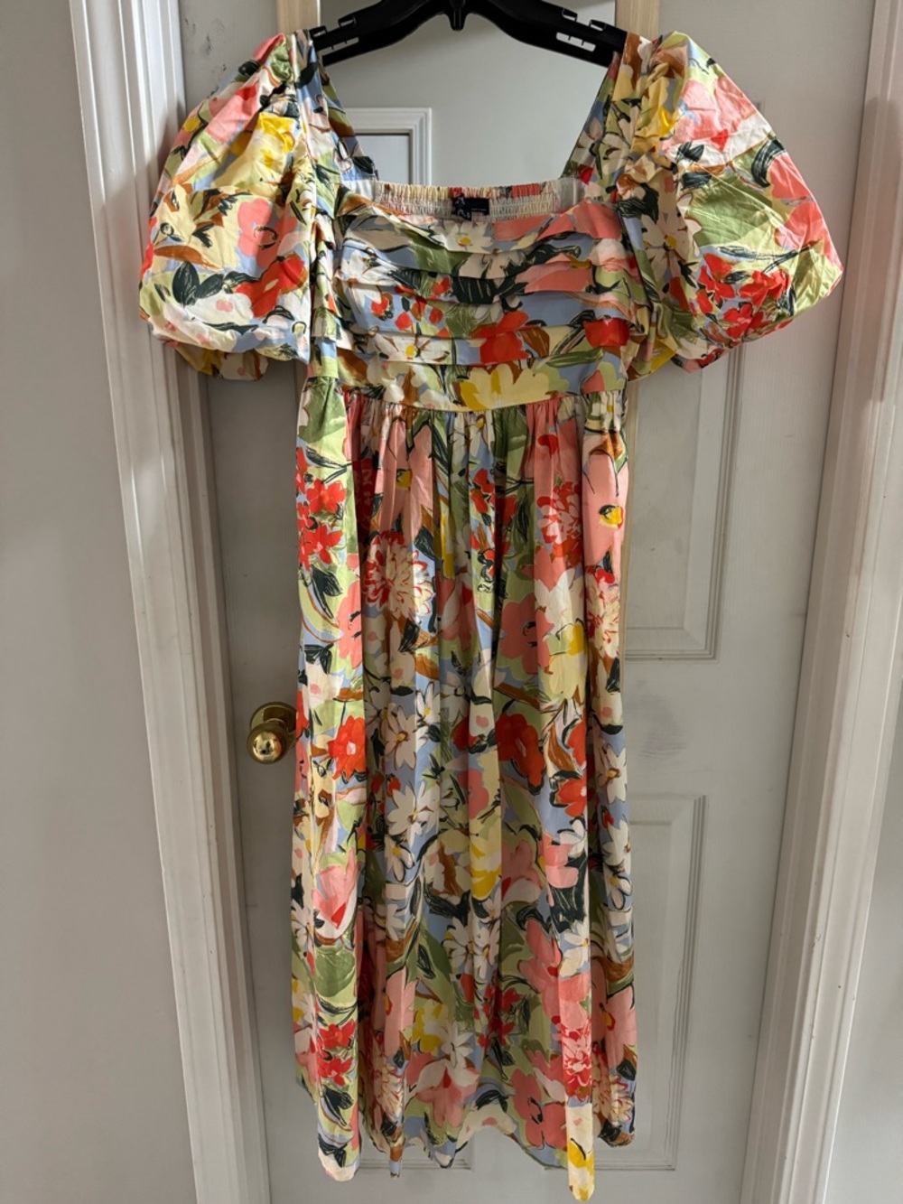 Nobody’s child Floral Puff Sleeve Midi Dress in Pastel Multi with pockets